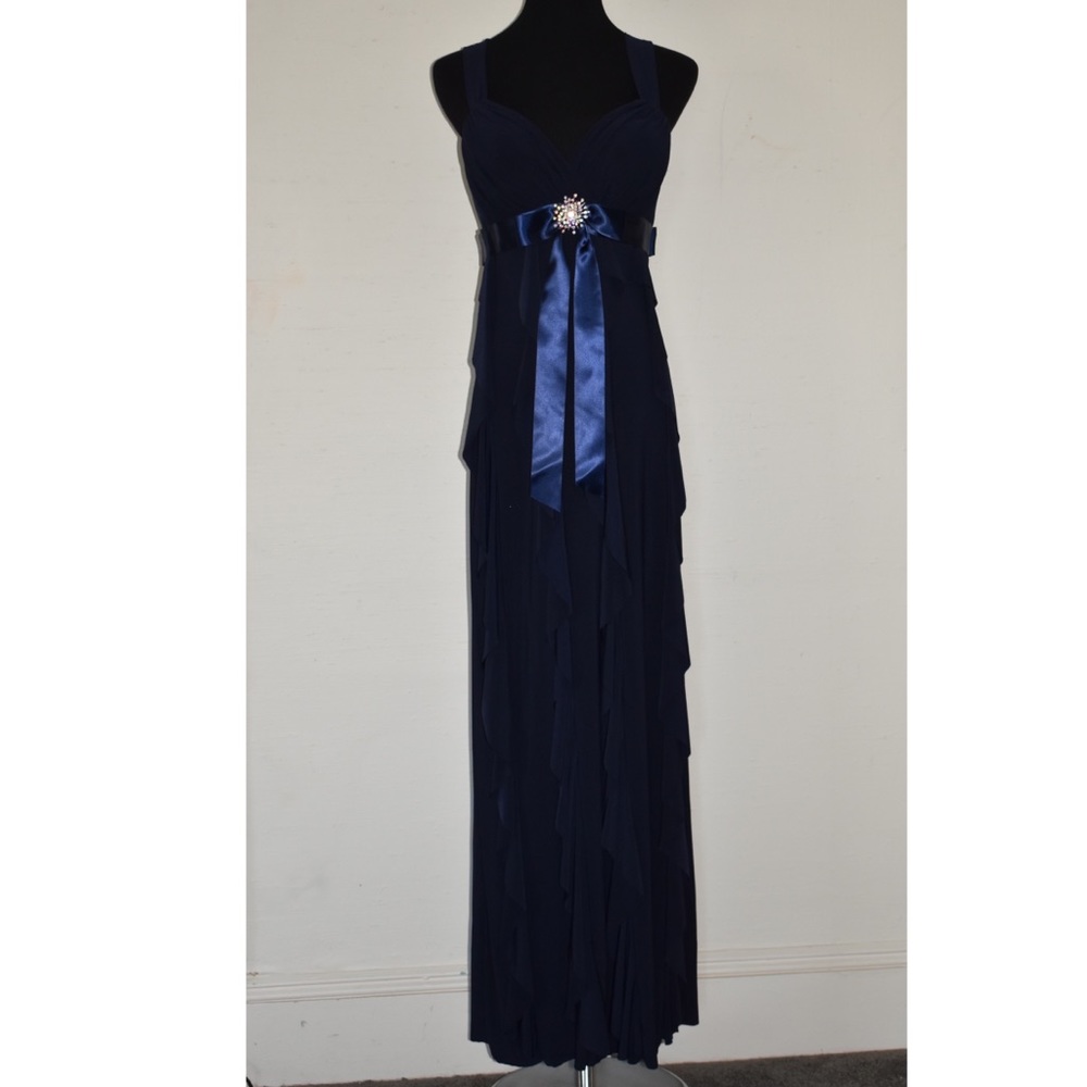 Formal Navy Ruffled Gown - Picture 2 of 10